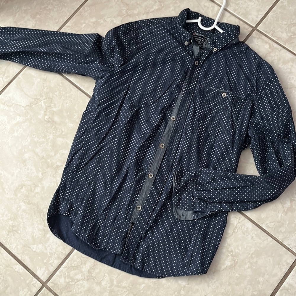 Navy blue button down shirt